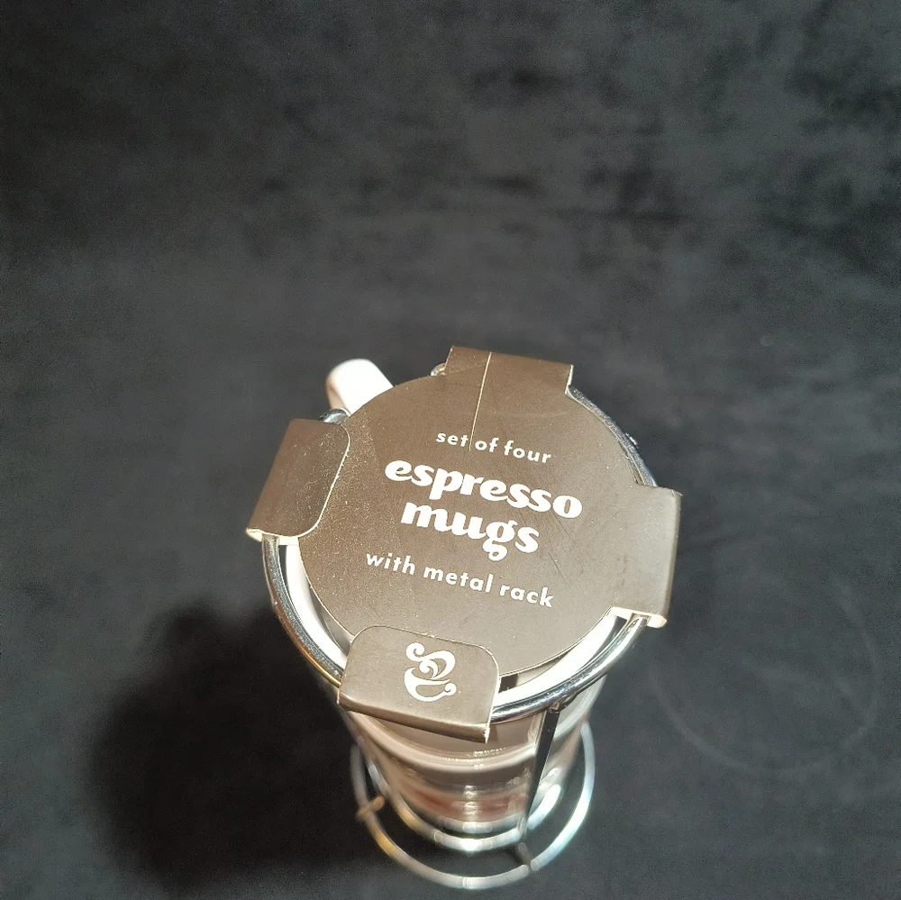 Home Essentials Set of Four Espresso Mugs With Metal Rack NWT - Picture 2 of 5